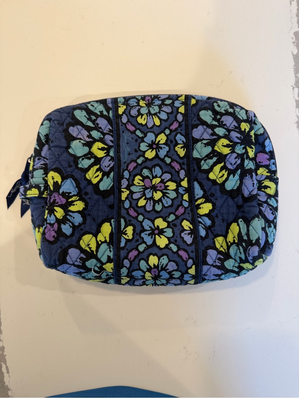 Vera Bradley Quilted Floral Cosmetic Bag - Navy, Teal & Yellow